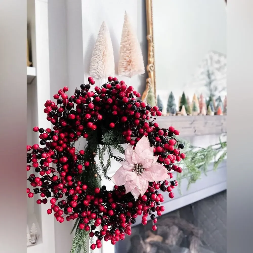 23” artificial crabapple cranberry Christmas grapevine wreath festive holiday